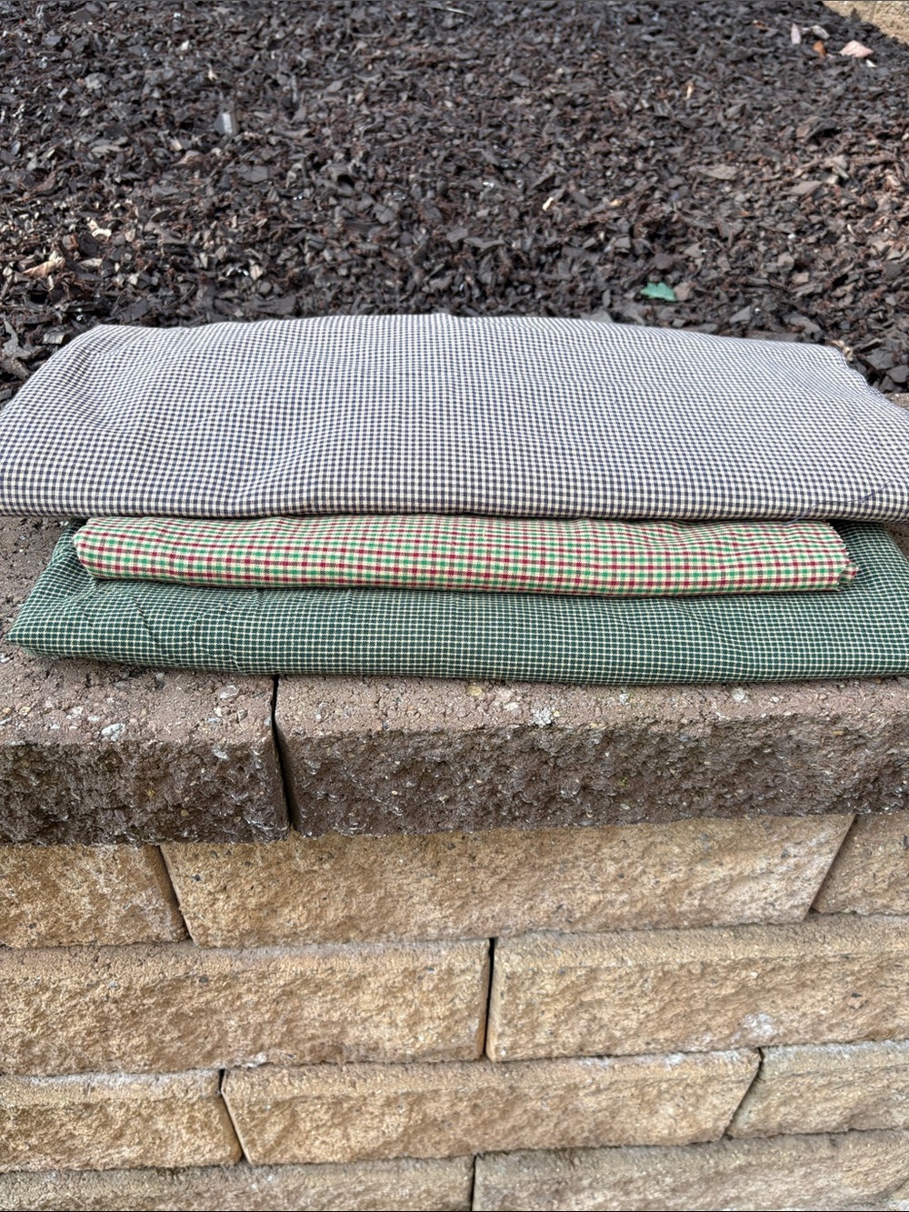 Homespun fabric bundle blue - green -  red/green